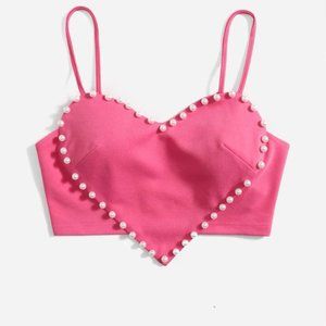 Heart Shaped Crop Top Pearl detail Pink